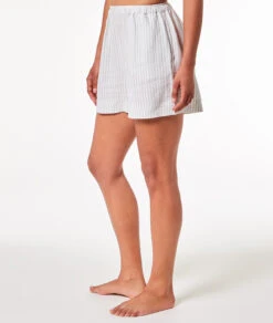 Short De Pyjama Taille Haute à Rayures En Lin Mélangé
