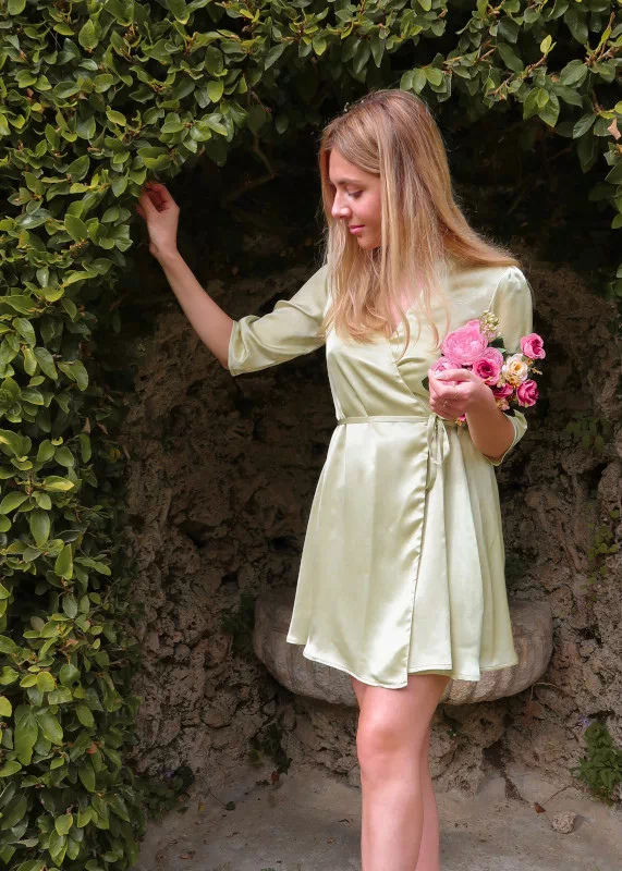 Lingerie Charmeuse -Lingerie Charmeuse kimono soie femme vert amande